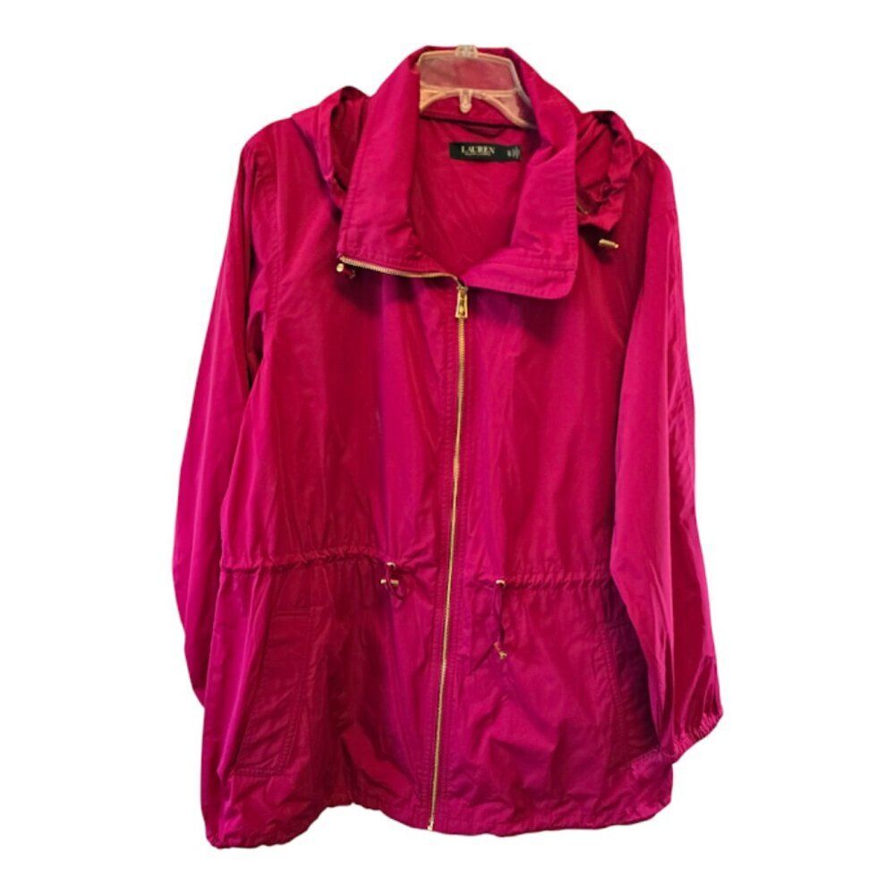 LAUREN RALPH LAUREN FULL ZIP ANORAK JACKET FUCHSIA SIZE XL ZIP POCKETS RELAXED